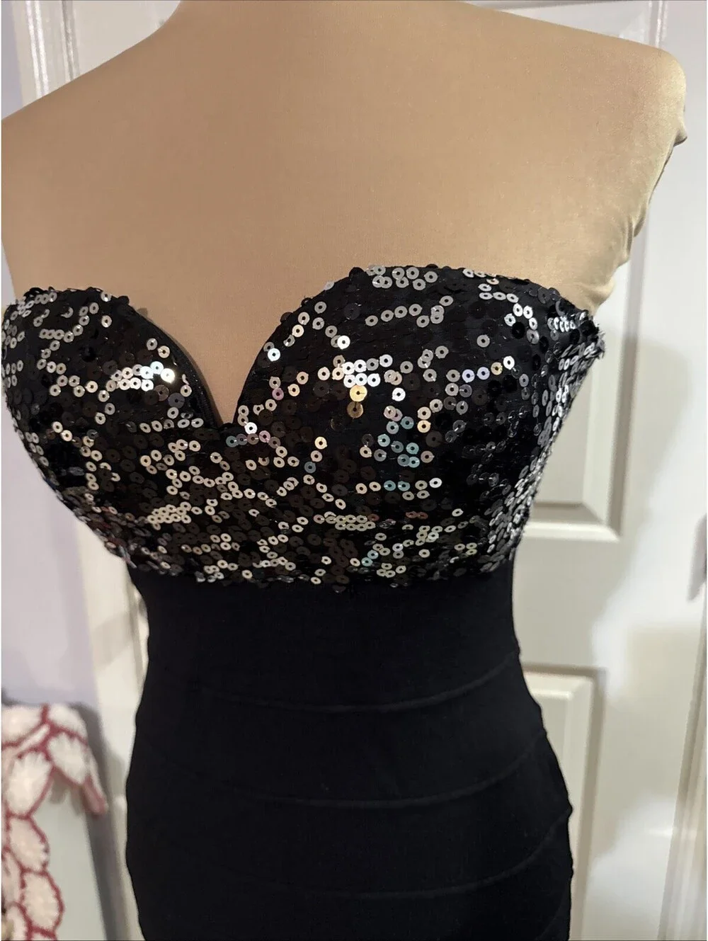 Frederick's of Hollywood Dress Womens Medium Black Bandage Sequin Strapless Mini